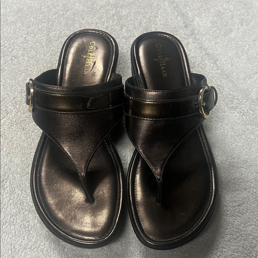 Cole Haan Nike Air Leather Thong Sandals with Buckle Detail